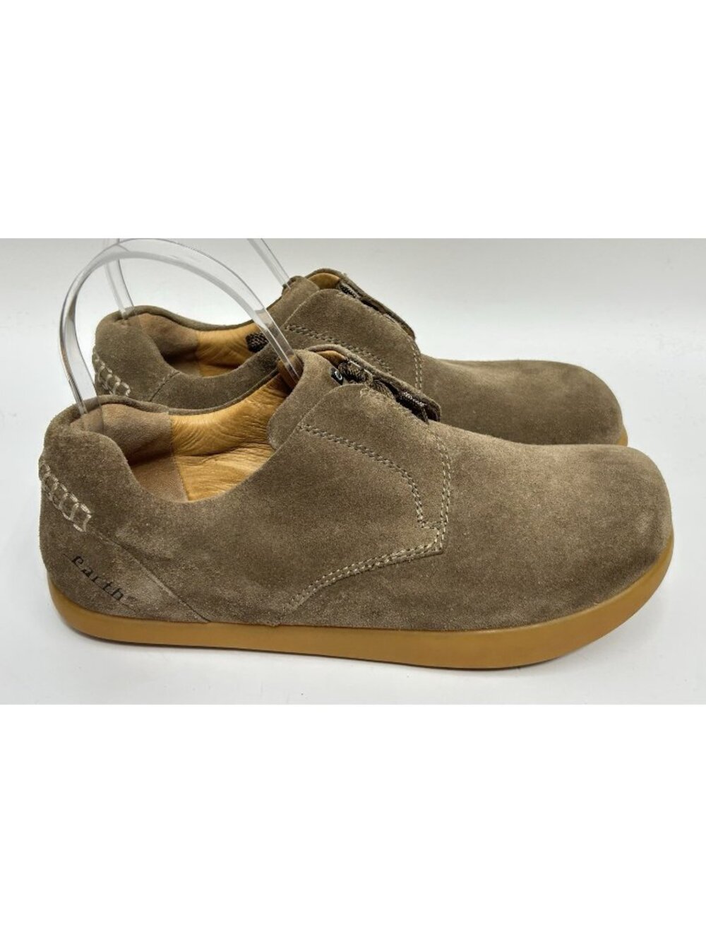 Kalso Earth Wind Lace Up Shoes Women's Size 7 Khaki Suede Leather Negative Heel